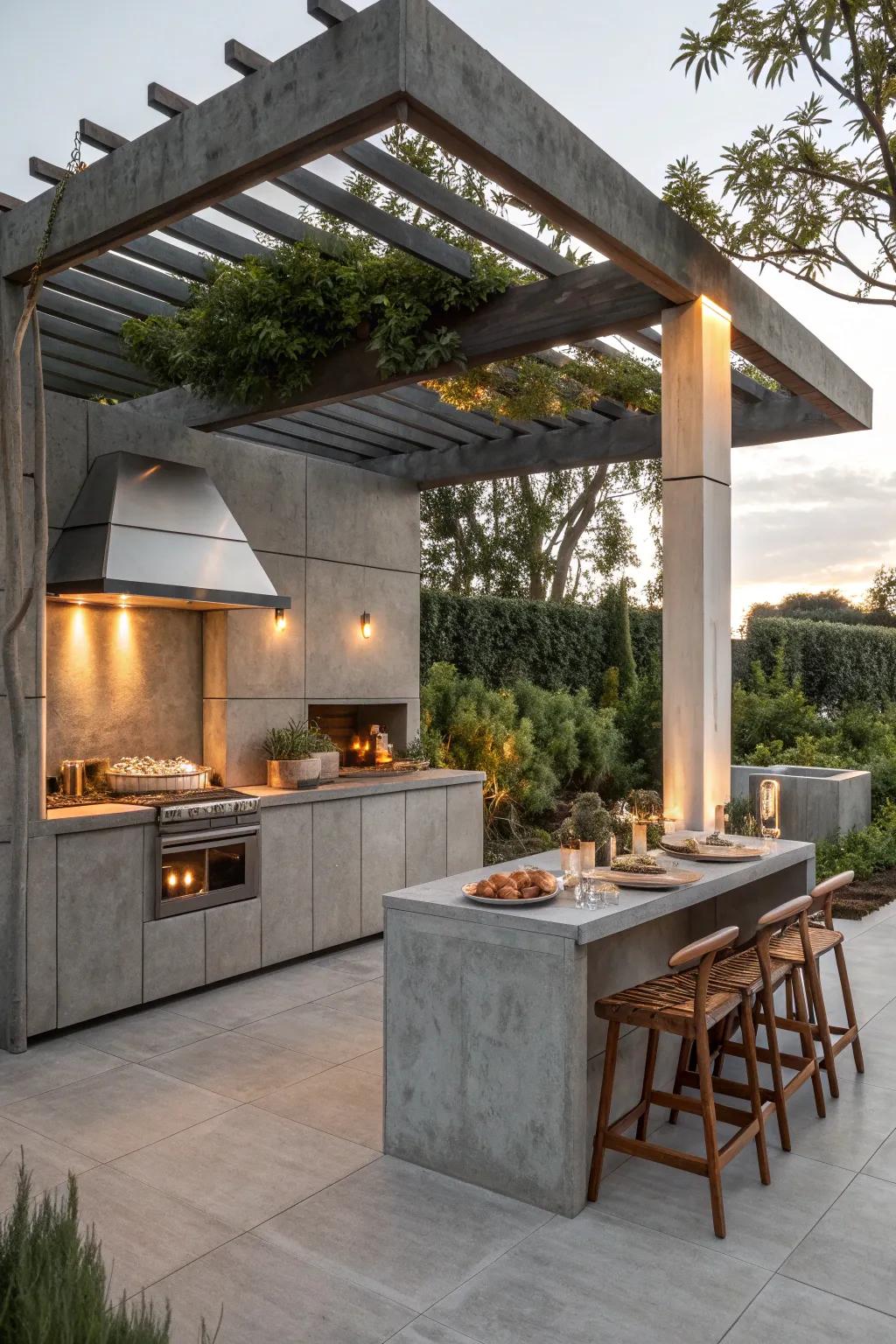 Cook in comfort with a covered outdoor kitchen area, perfect for any season. 🏡 #OutdoorLiving #PergolaDesign