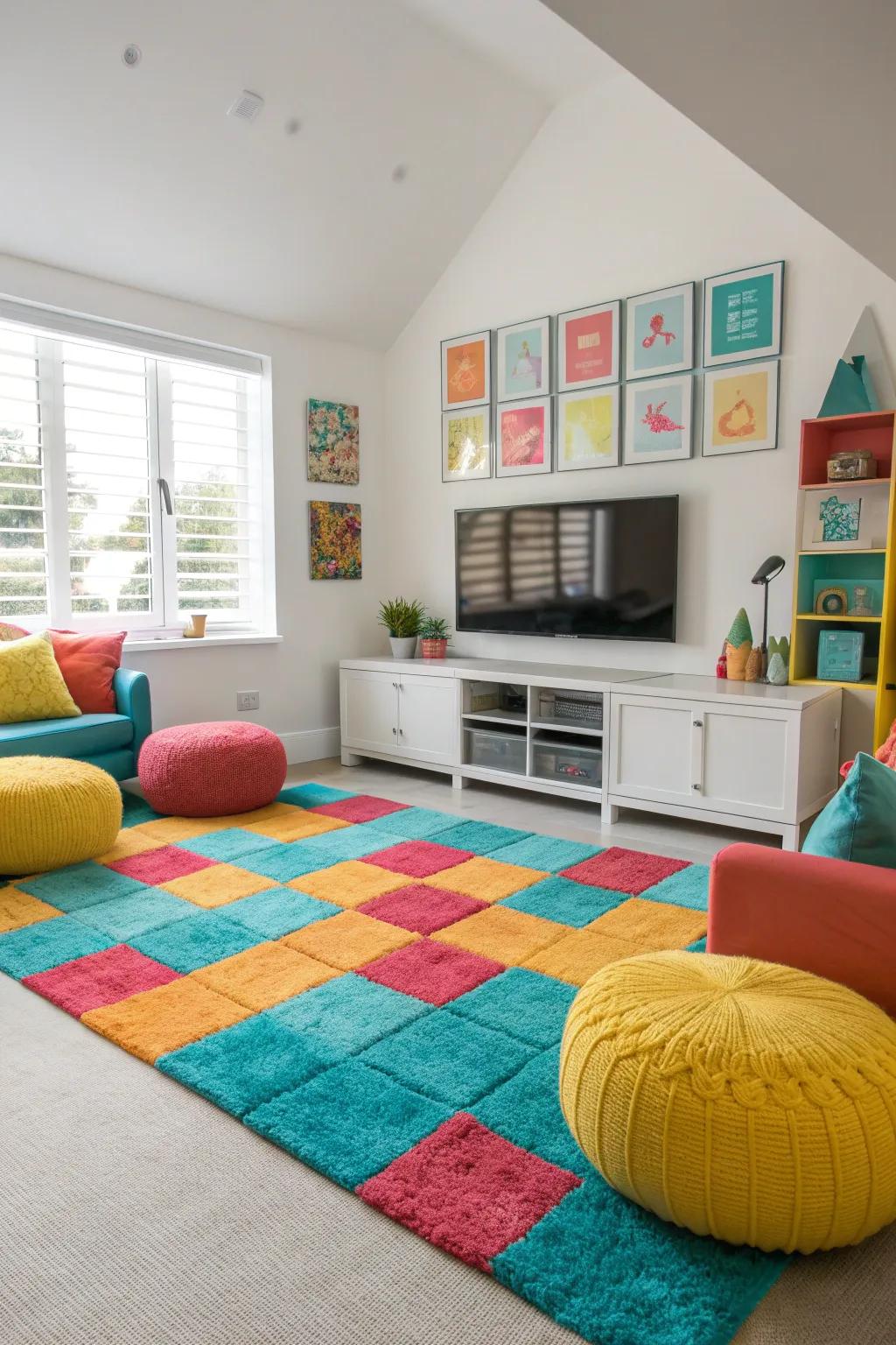 Decorative elements bring warmth and character to a family-friendly space.