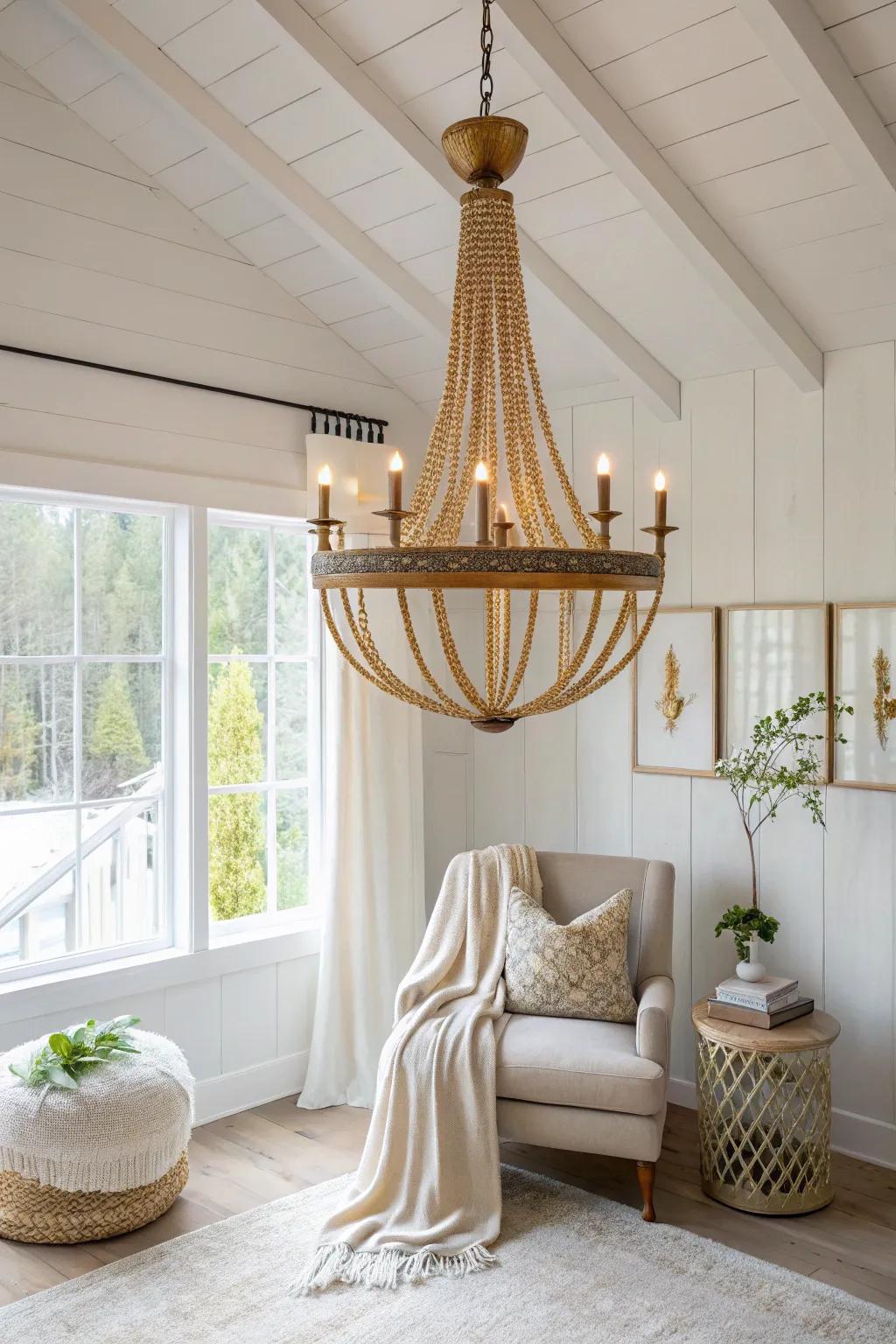 Let a chandelier add a luxurious glow to your mom cave.