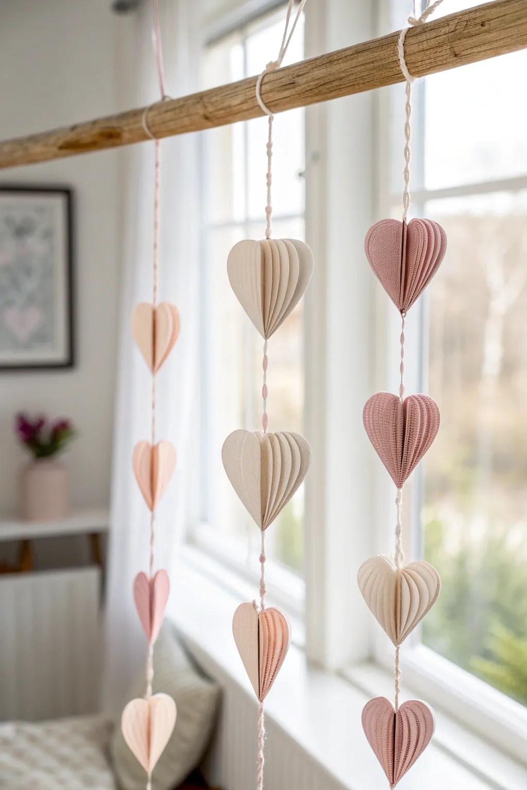 Create an eye-catching display with vertical hanging paper hearts. ❤️ #RoomDecor #LoveInTheAir