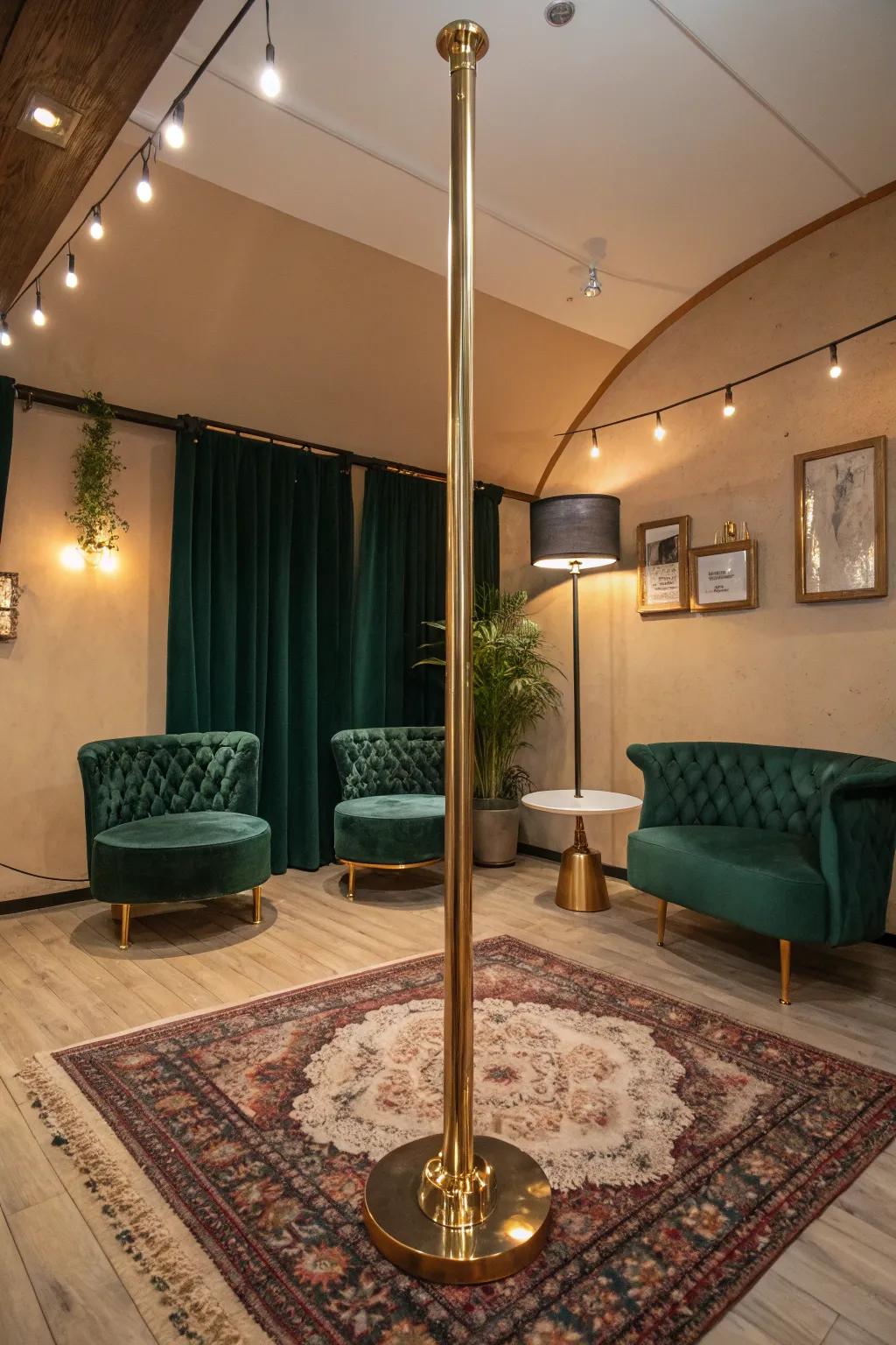 Achieve optimal flow with a centrally positioned pole for your practice.