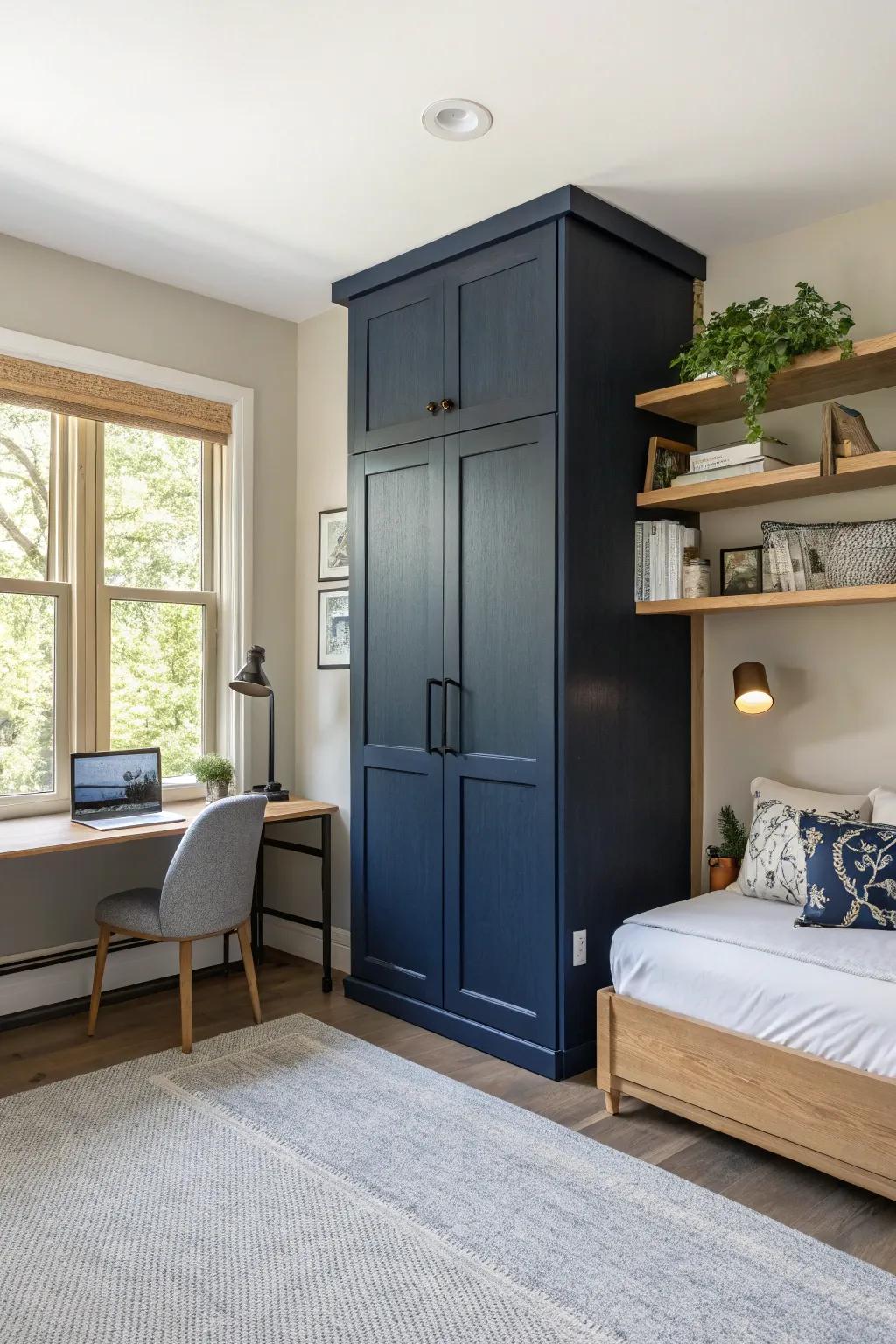 Express yourself with a bold Murphy bed finish that stands out in your home office.