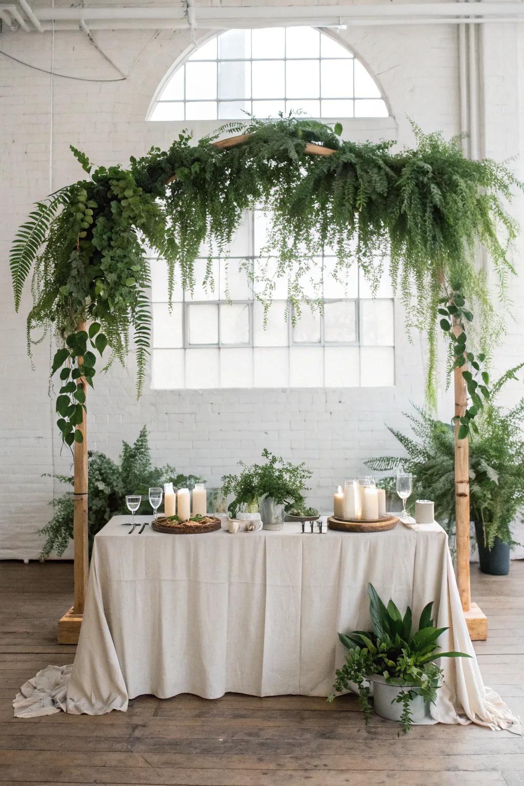 Lush greenery adds a fresh, organic feel to your sweetheart table, perfect for rustic or nature-inspired themes. 🌿 #GreeneryDesign #WeddingDecor