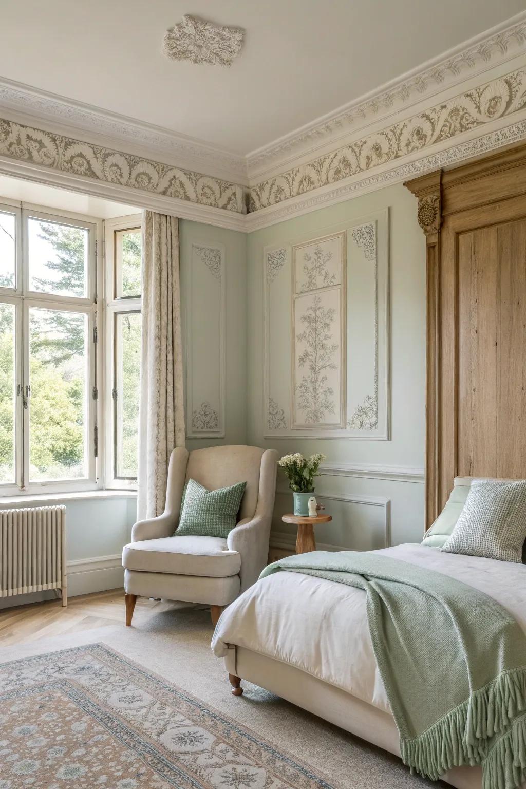 Add a touch of grandeur with decorative moldings that elevate your bedroom's elegance. 🏛️ #Moldings #ElegantDesign #BedroomInspiration