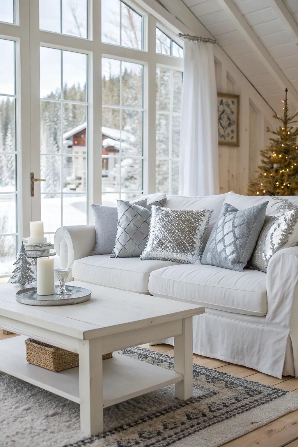 White and silver accents bring a touch of elegance and sparkle to your home.