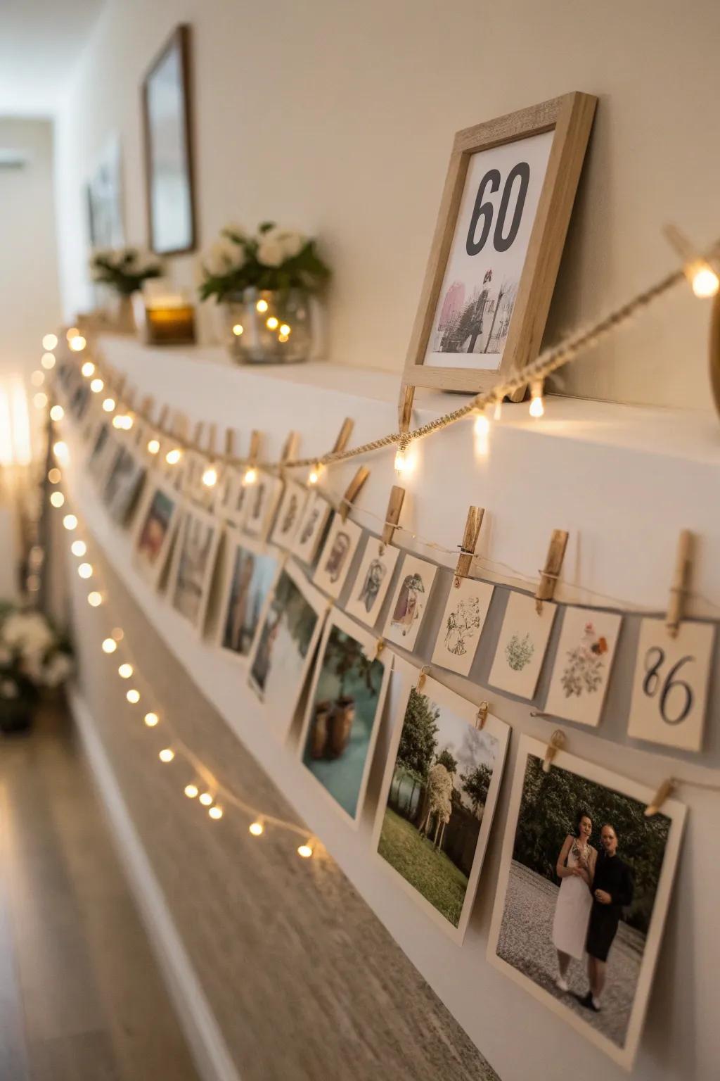 Walk down memory lane with photo displays that celebrate a lifetime of memories. 📸💕 #PhotoMemories #AnniversaryDecor