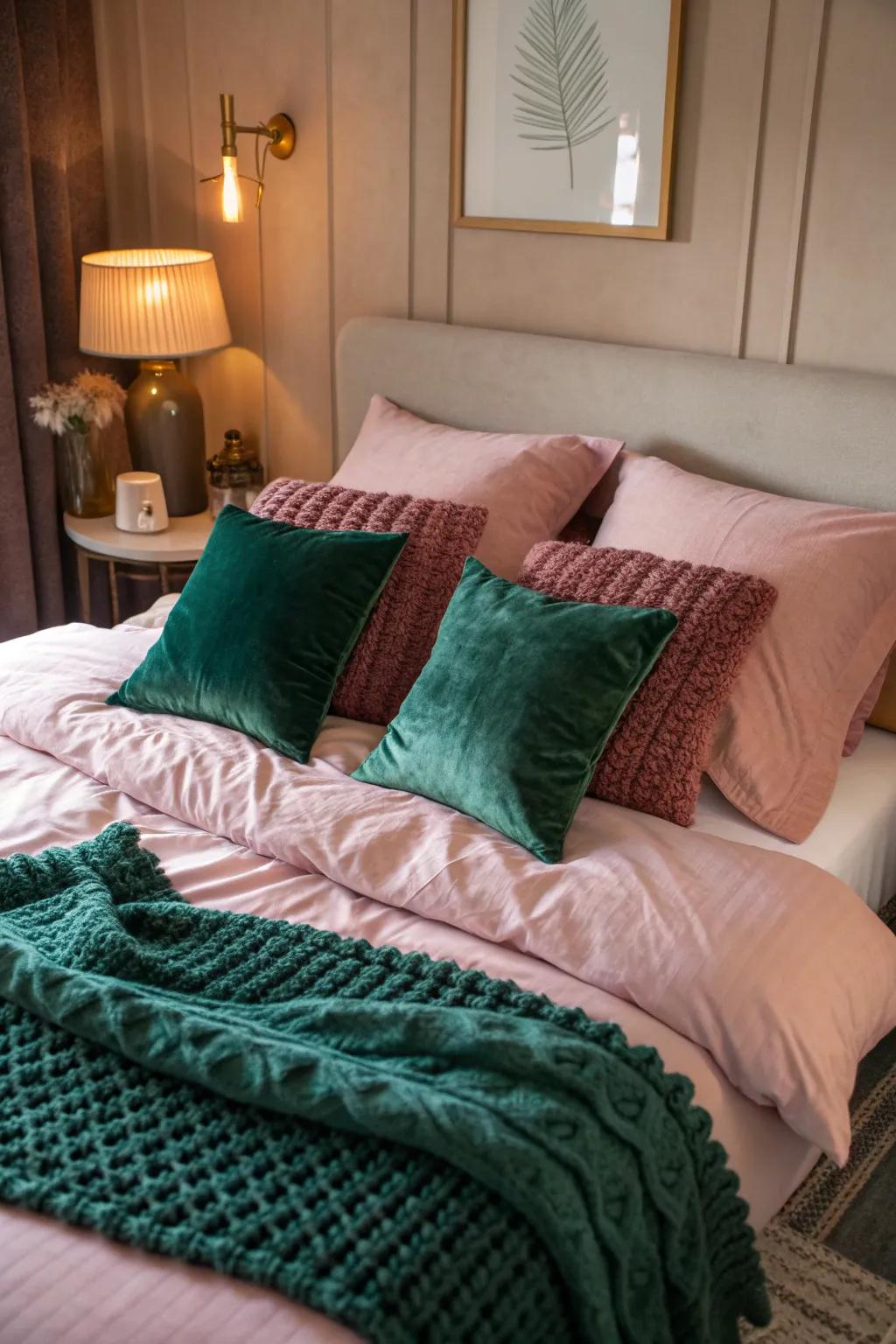 Layering textiles adds texture and coziness to your bedroom. #TextileDesign #CozySpaces #InteriorDesign
