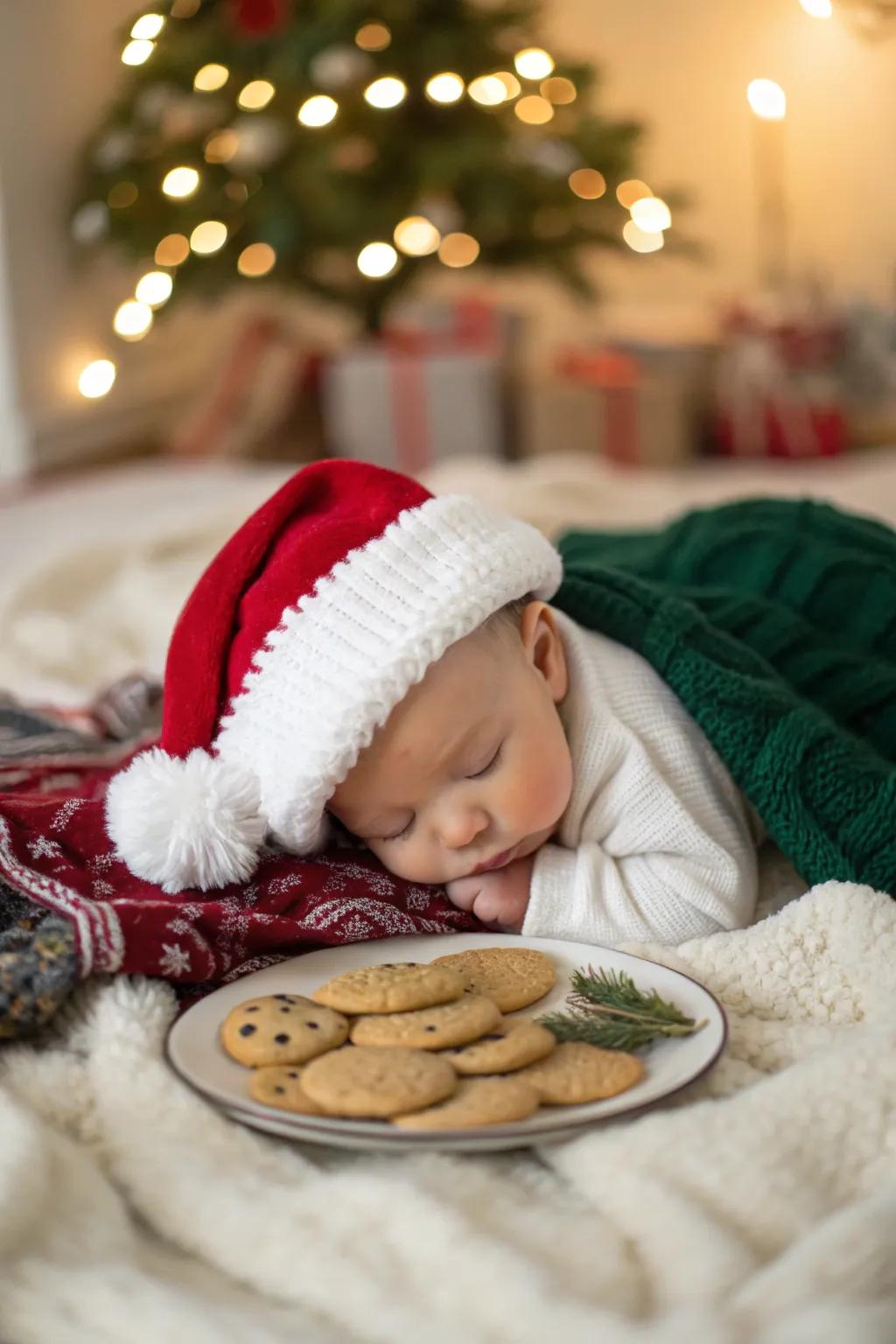 A classic scene of Christmas joy awaits with milk and cookies by your baby's side. 🍪 #ChristmasCookies #HolidayTraditions #BabySanta
