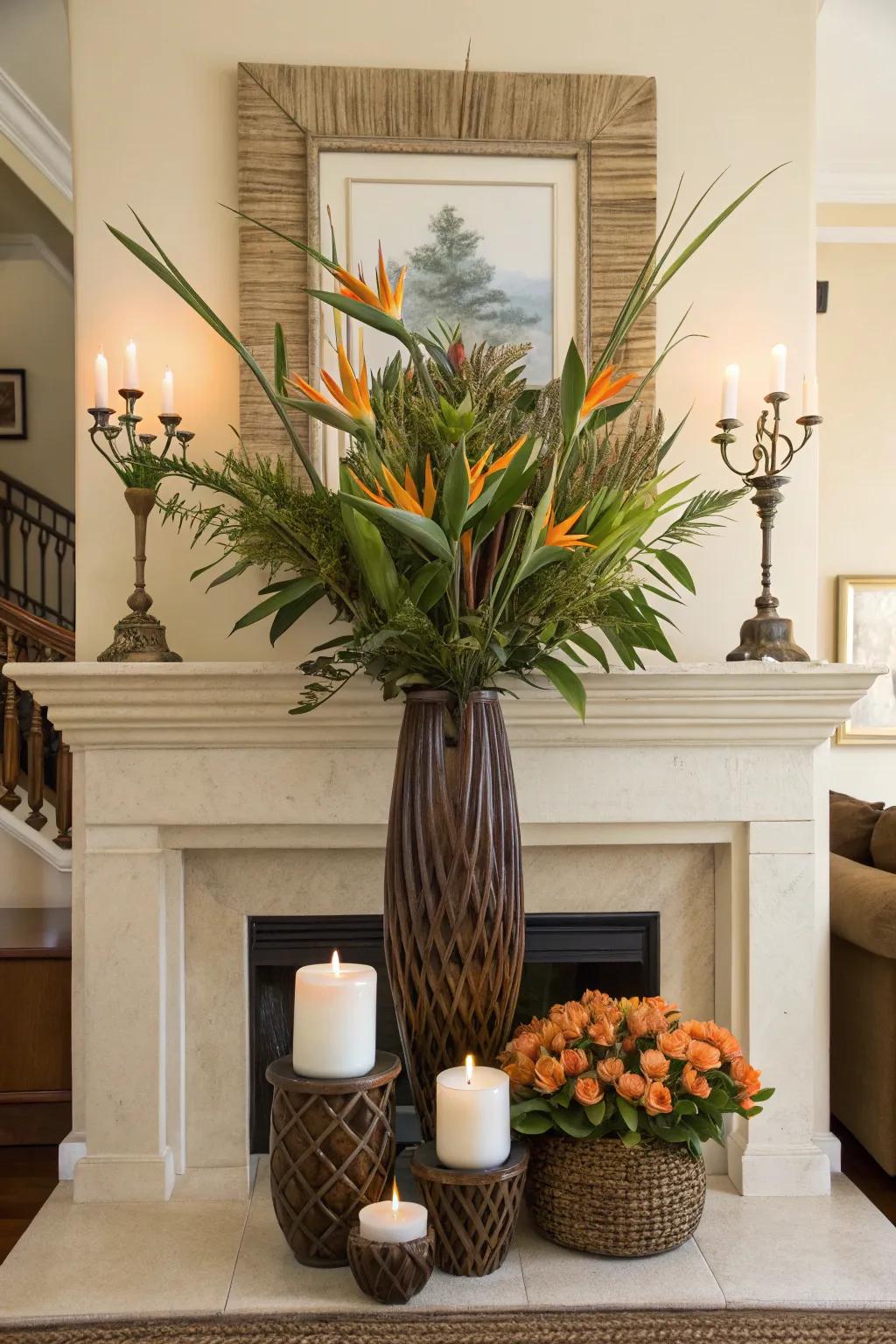 Achieve perfect harmony with a symmetrical Bird of Paradise floral display.