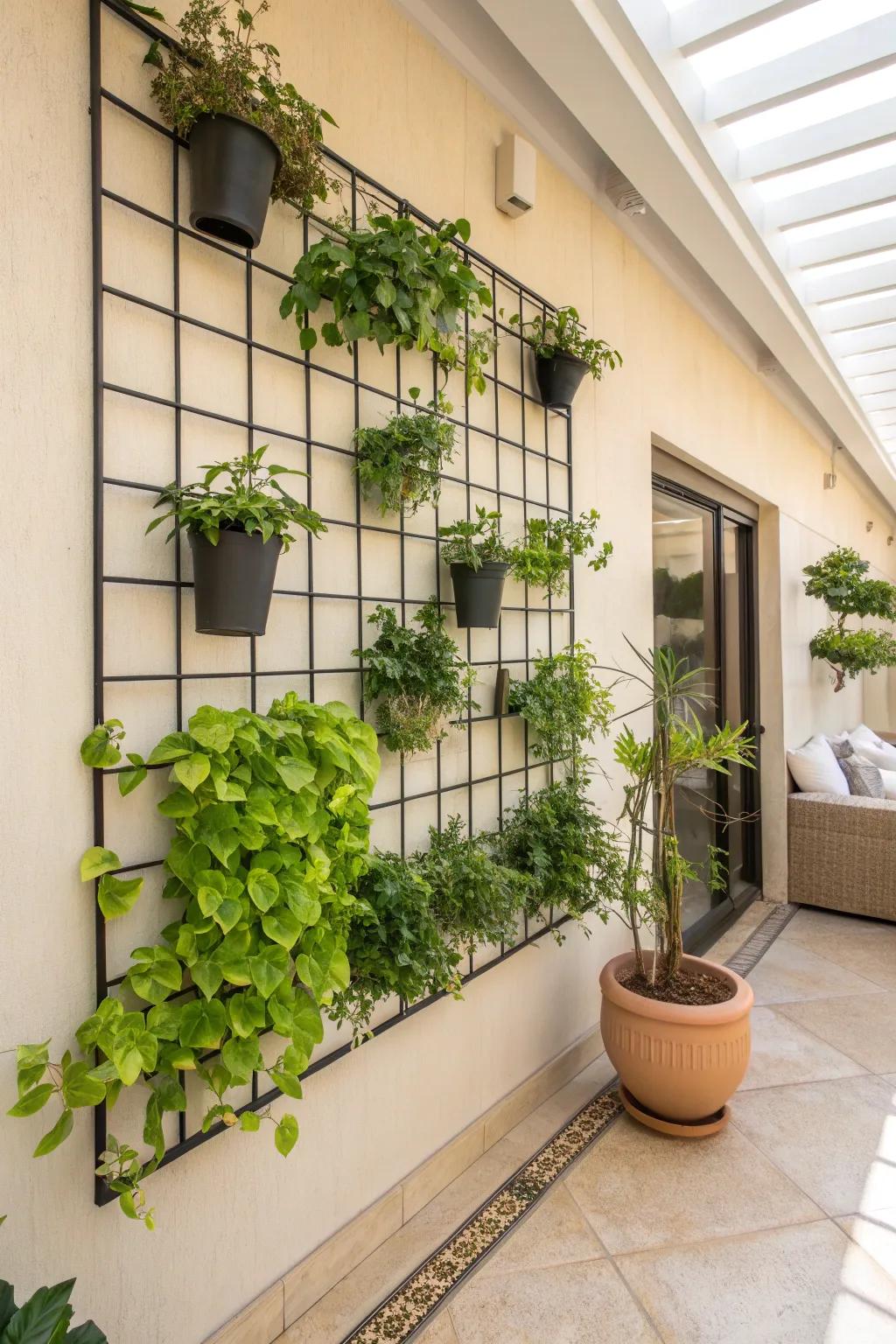 Transform blank walls into living art with a grid of vinca. 🌿🎨 #WallArt #PlantDecor