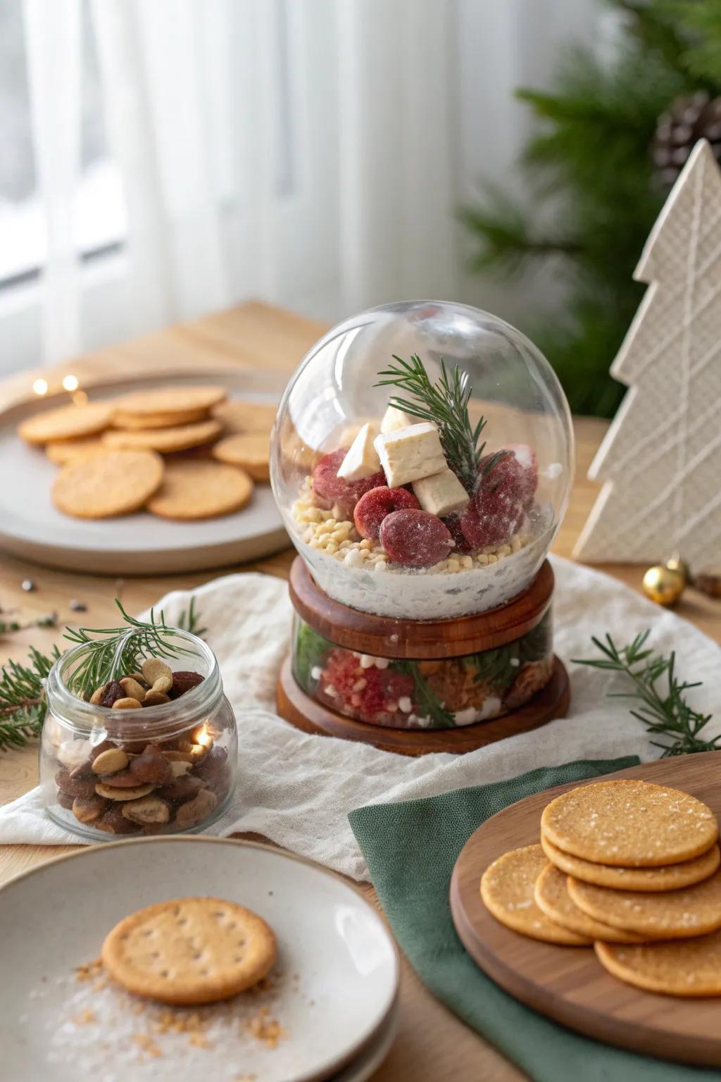 Transform your charcuterie into a personal snow globe experience, perfect for individual servings. ❄️ #SnowGlobe #PersonalTouch