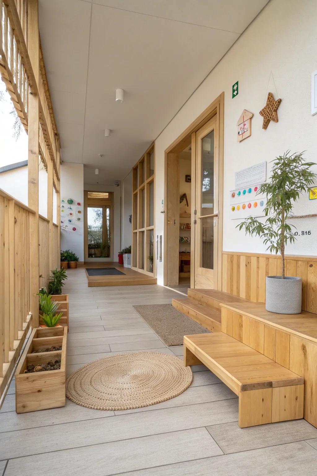 Child-sized seating at the entrance ensures a warm welcome for little guests.