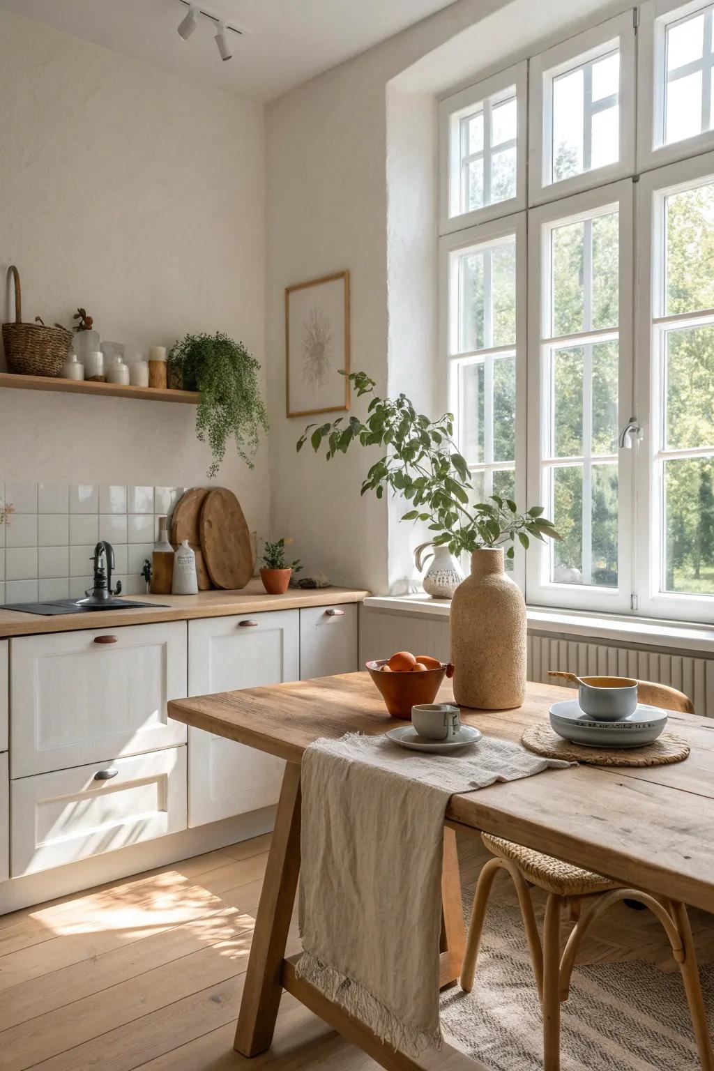 Bask in the glow of natural light that floods your kitchen, enhancing its earthy tones and open feel.