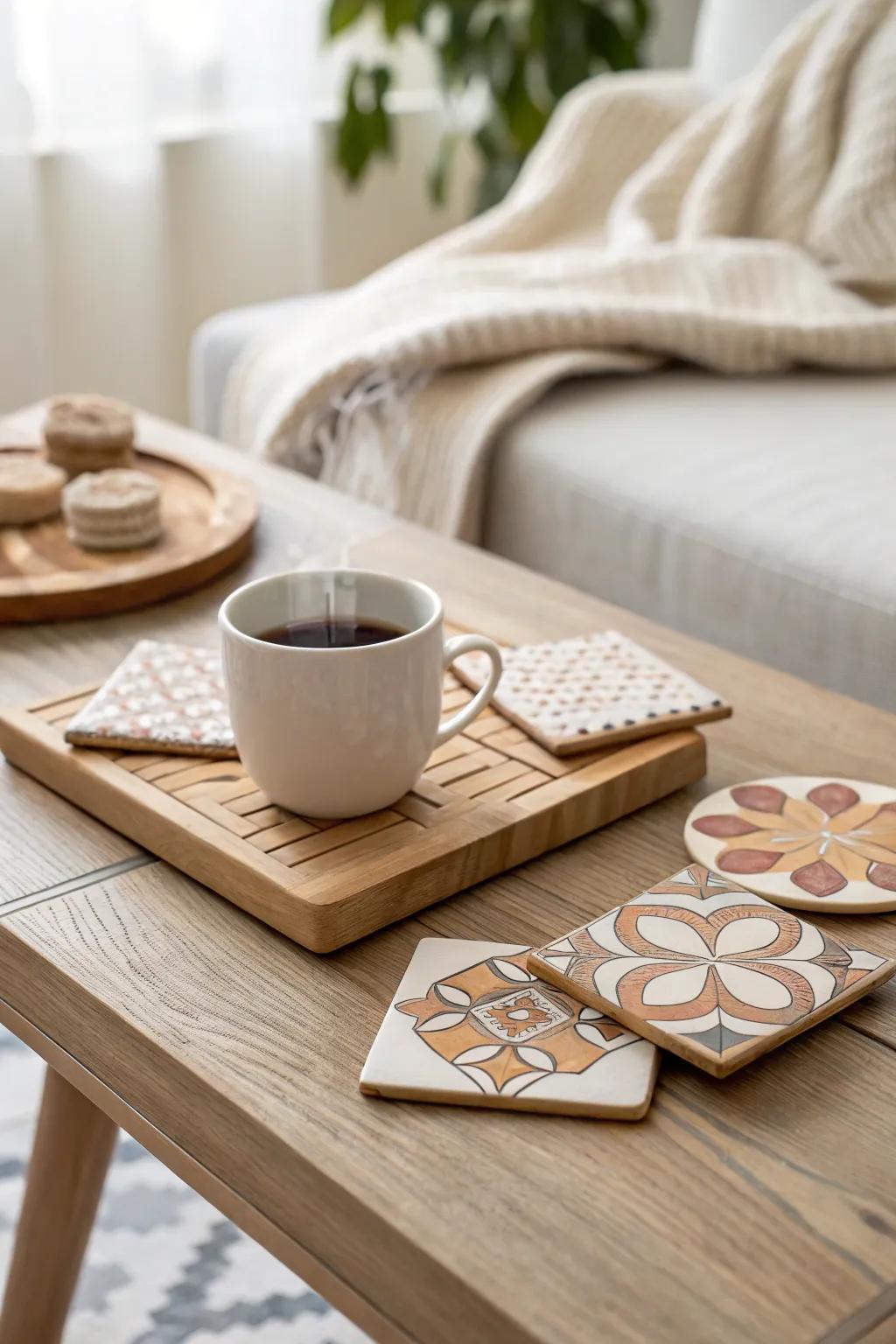 Add a personal touch to your table with these beautifully customized coasters. ☕ #PersonalizedGifts #HomeDecor