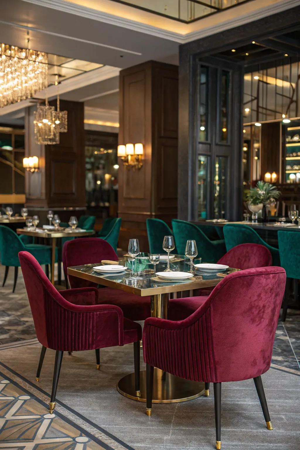 Immerse yourself in luxury with jewel tones that add drama and sophistication to your dining experience.