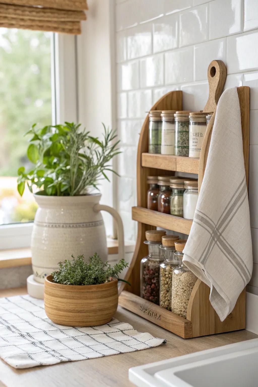 Blend utility and style with functional decor that enhances your kitchen's usability.