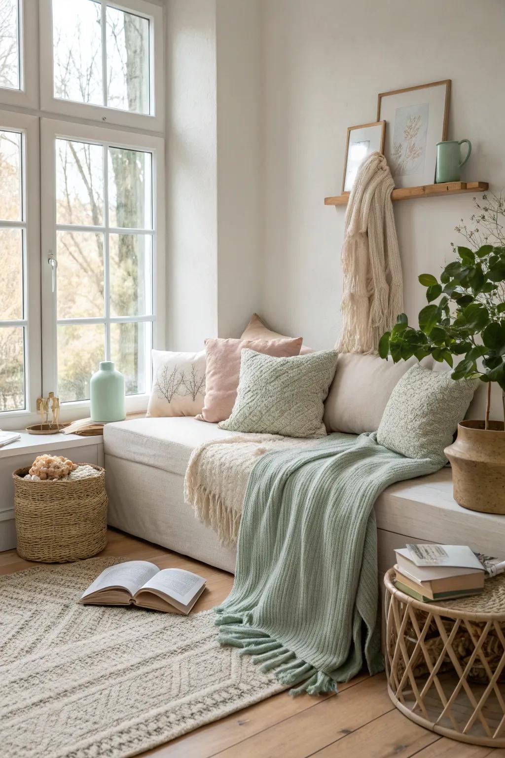 Blend cozy and airy textures for a harmonious spring transition. 🛋️ #LivingRoomInspo #TextureMix