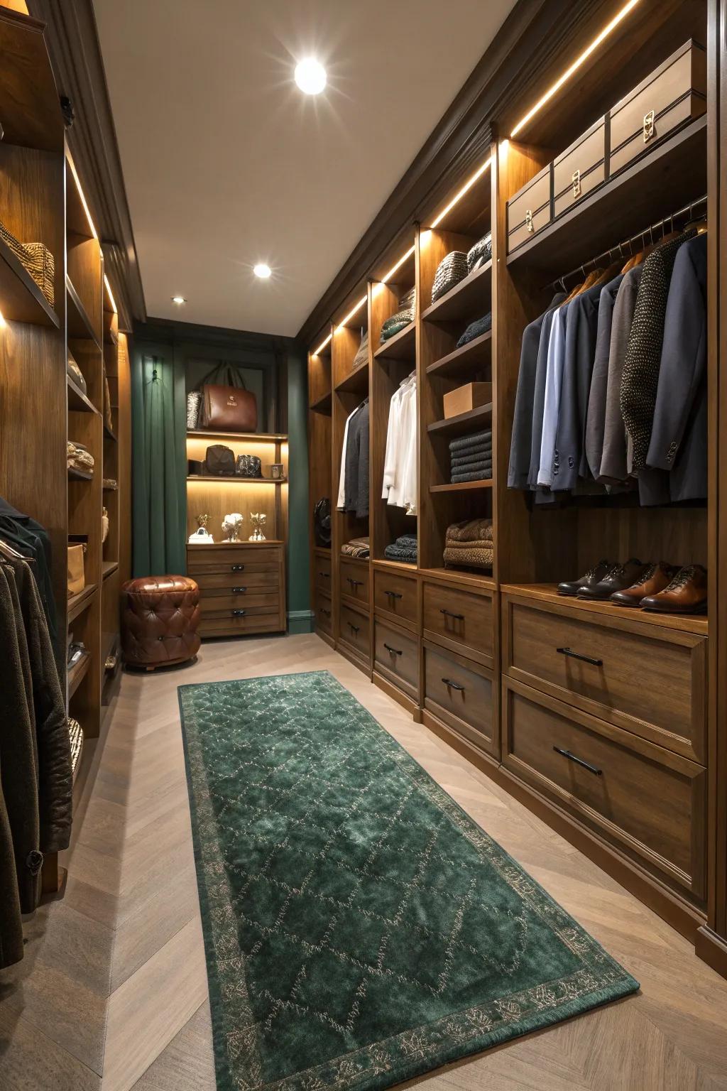 A cozy rug infuses warmth, making your closet an inviting retreat. 🧺✨ #CozyCloset #InteriorComfort