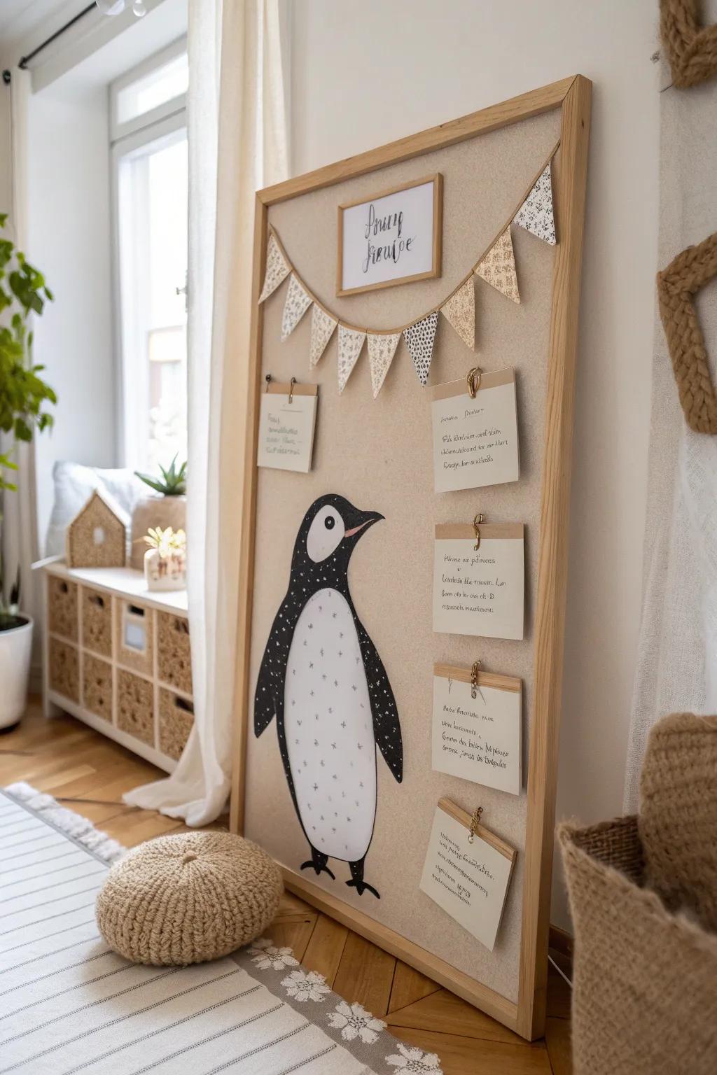 Get everyone involved with personalized penguin pals that bring your bulletin board to life! 🐧✨ #InteractiveDecor #FamilyFun