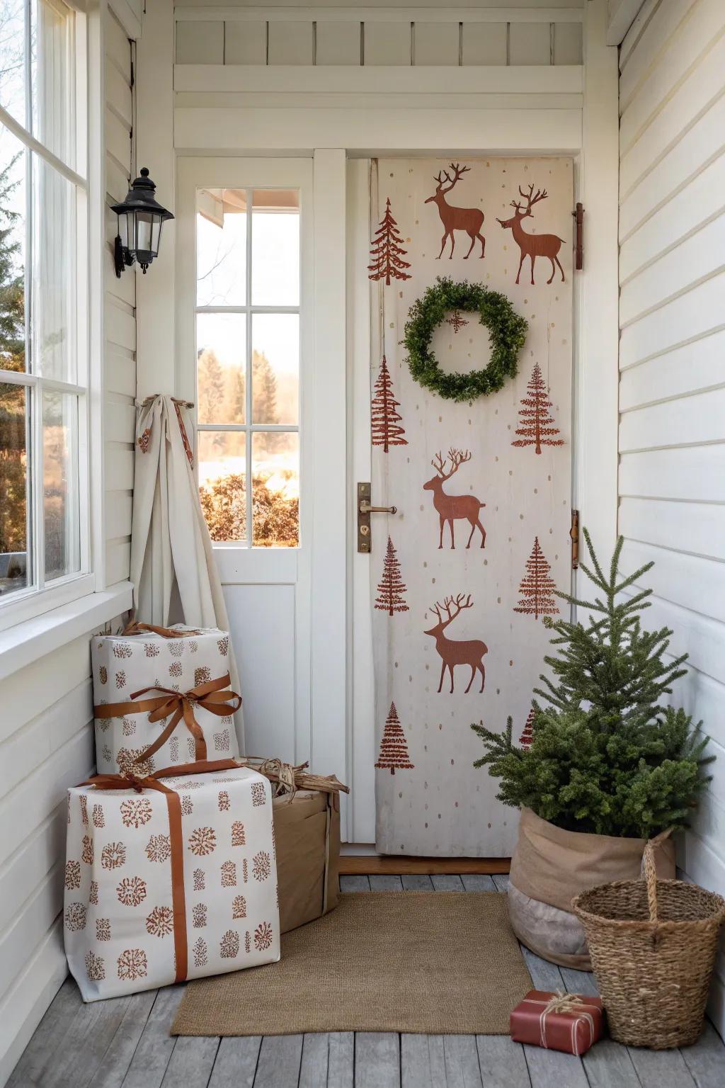 Turn your door into a festive gift with a reindeer print wrap. 🎁 #DoorDecor #HolidaySurprise