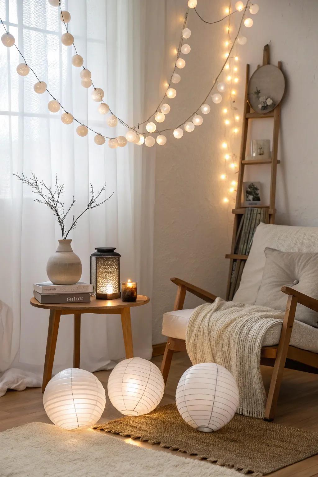 Light up your life with enchanting string lights and lanterns. ✨ #LightingDesign #CozyVibes