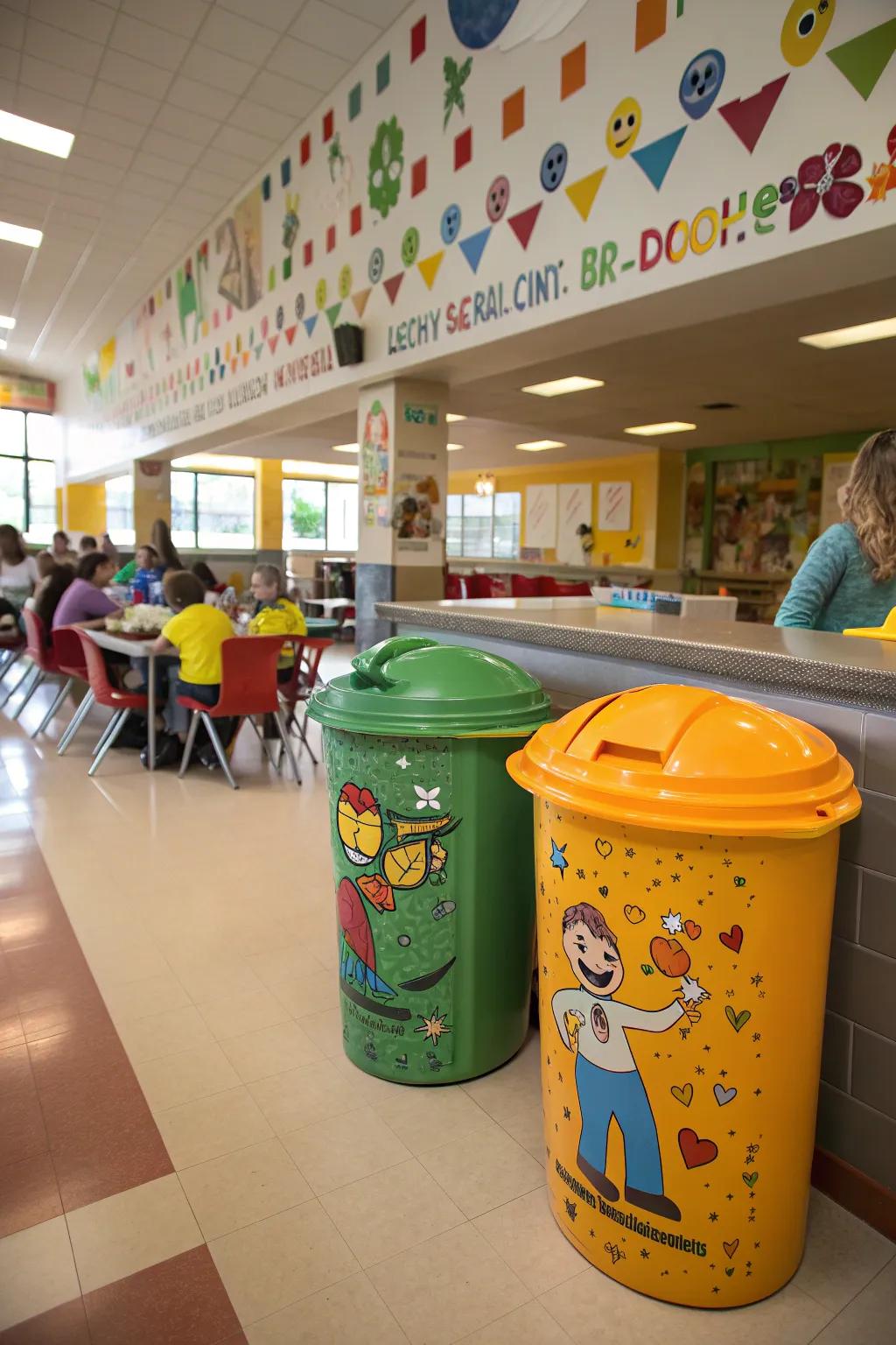 Encourage cleanliness with bins that are as fun as they are functional. #EcoFriendly #SchoolDecor