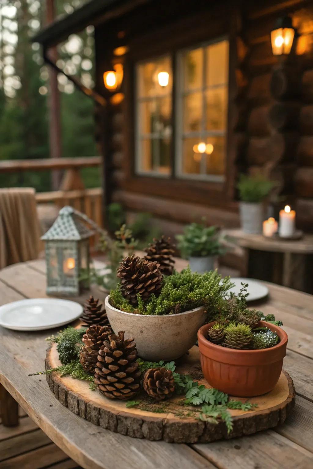 Nature-inspired decor adds rustic charm to your cozy cabin.