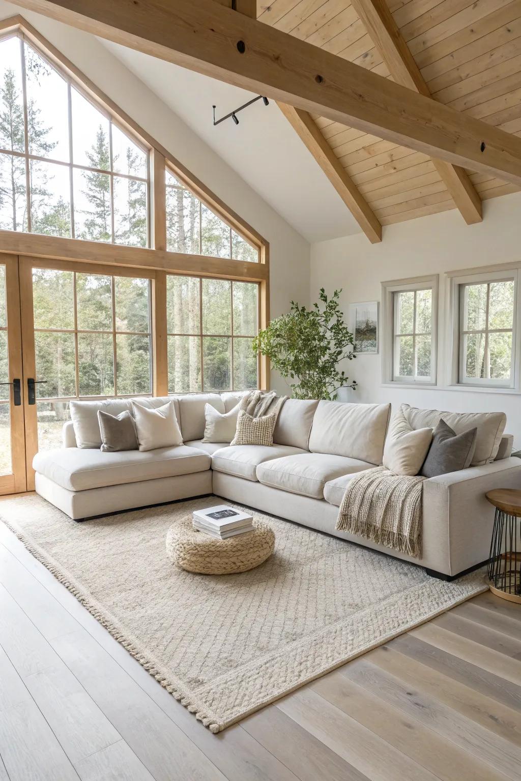Floating sectionals define space without closing it off. 🏡 #OpenPlanLiving #DesignTips