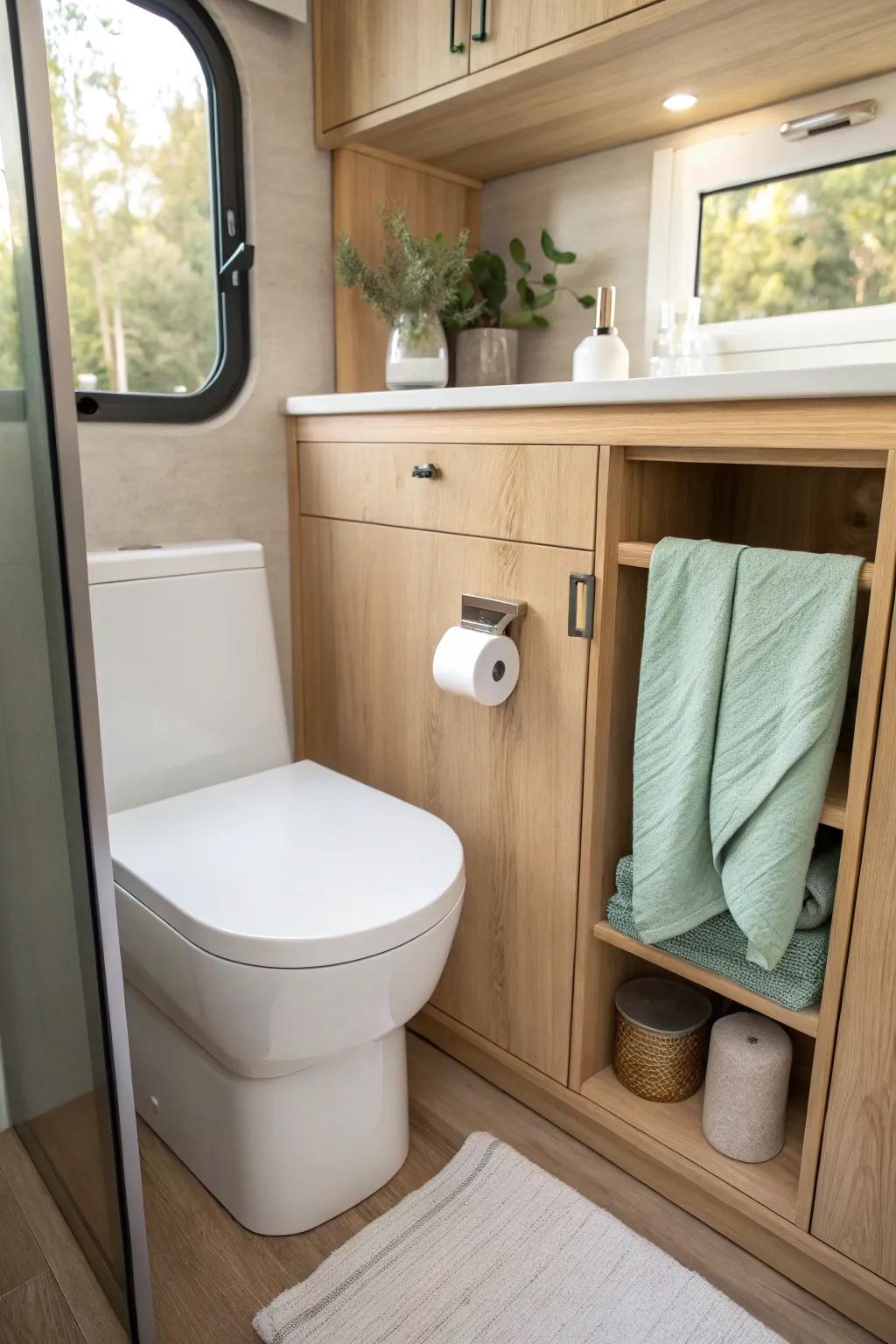 Achieve a seamless, organized look with integrated cabinetry solutions. 🏠✨ #InteriorDesign #SmallBathroomSolutions