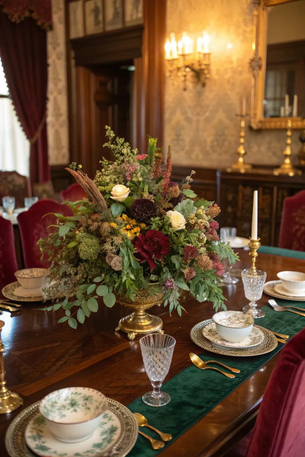 Flowers bring a touch of nature into your Victorian dining room, blending beauty with elegance.