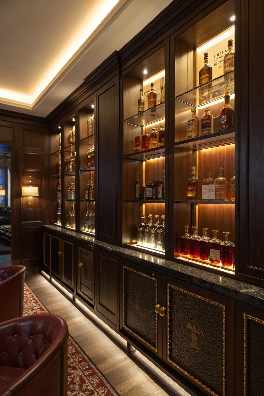 Illuminate your whiskey collection with strategic lighting for a stunning visual impact. 💡🥃 #LightingDesign #HomeDecor