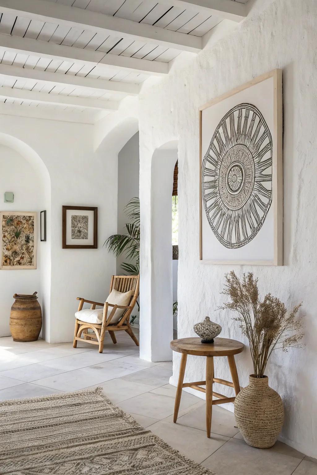 Elevate your white space with modern decor that speaks to your style. 🎨 #ModernHome #ArtInDesign #ChicInteriors