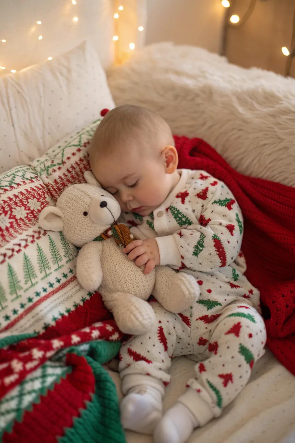 Snuggle up with your little one for a cozy Christmas morning photo.