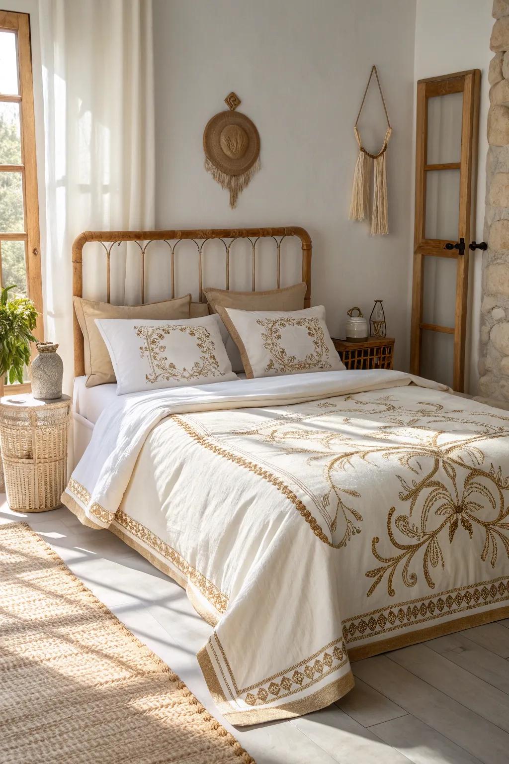 Elevate your bedroom with an embroidered bedspread that whispers elegance and style.