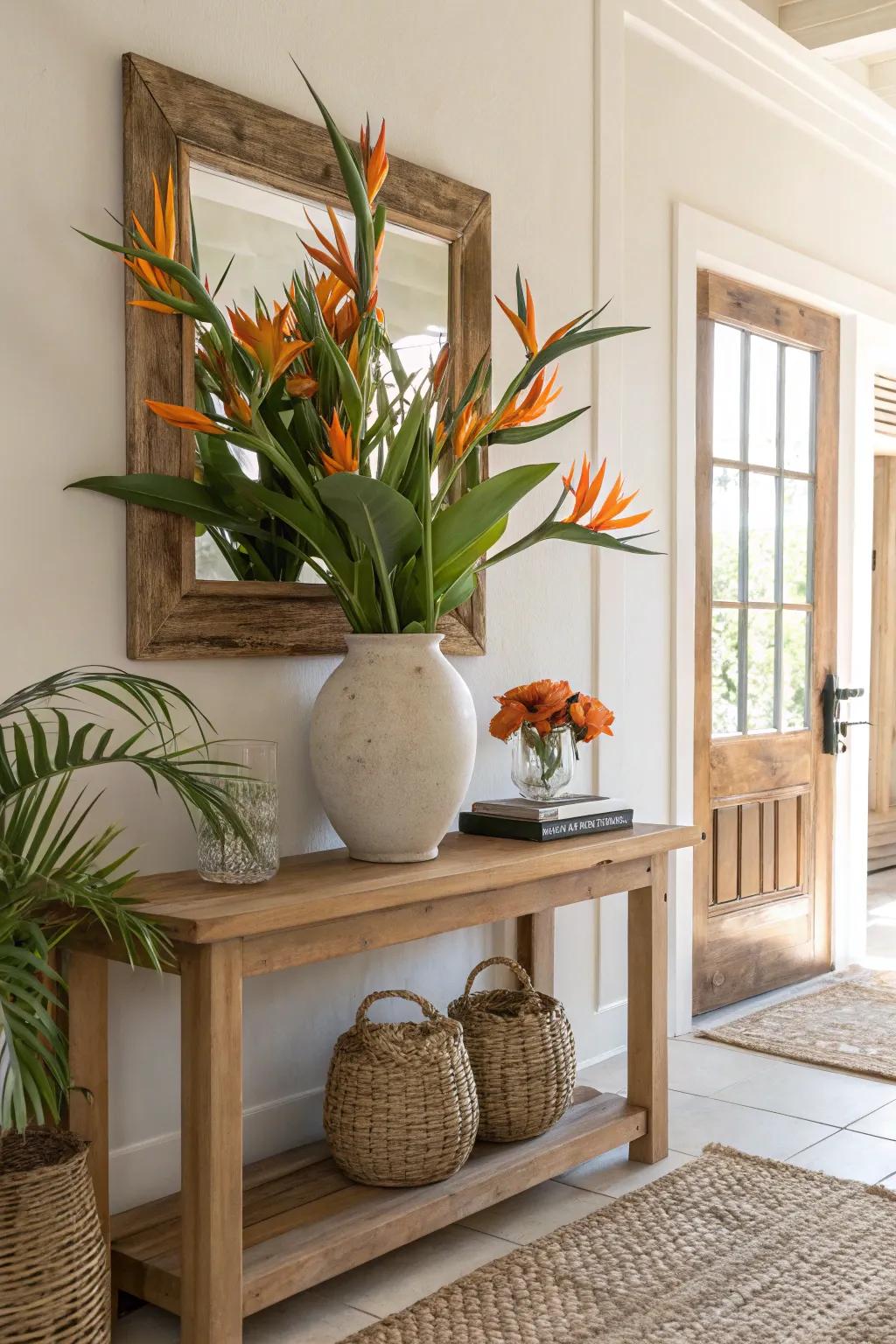 Make a vibrant first impression with Bird of Paradise flowers in your entryway. 🌟 #EntrywayDecor #WelcomeHome