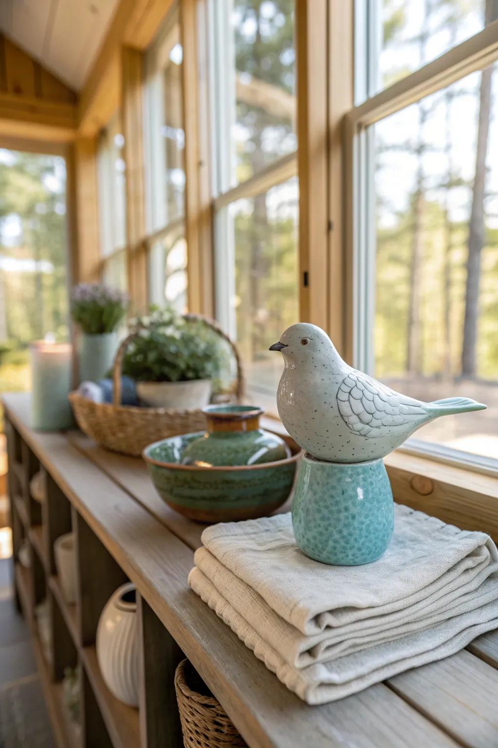 Create a serene sanctuary with bird-themed ceramics that bring nature indoors.
