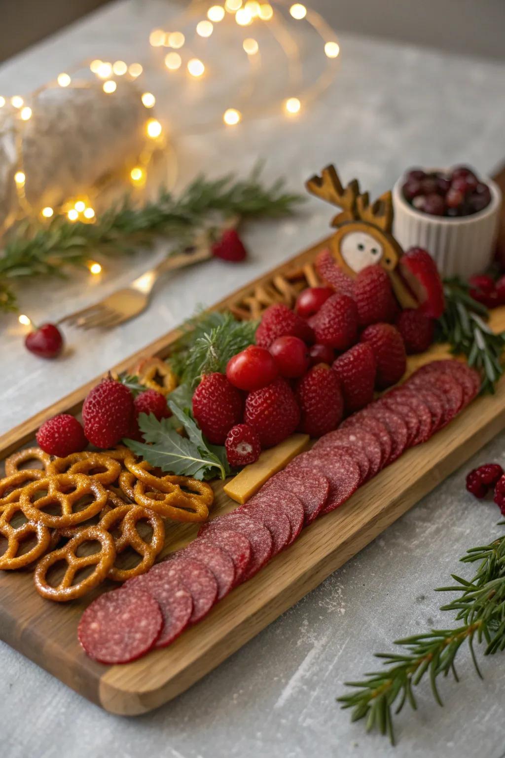 Let your imagination soar with a Santa's sleigh-themed charcuterie board that brings joy to all.