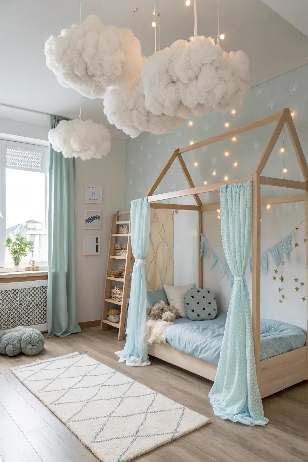 Float away with creative ceiling decor that makes your room feel like a sky-high retreat.