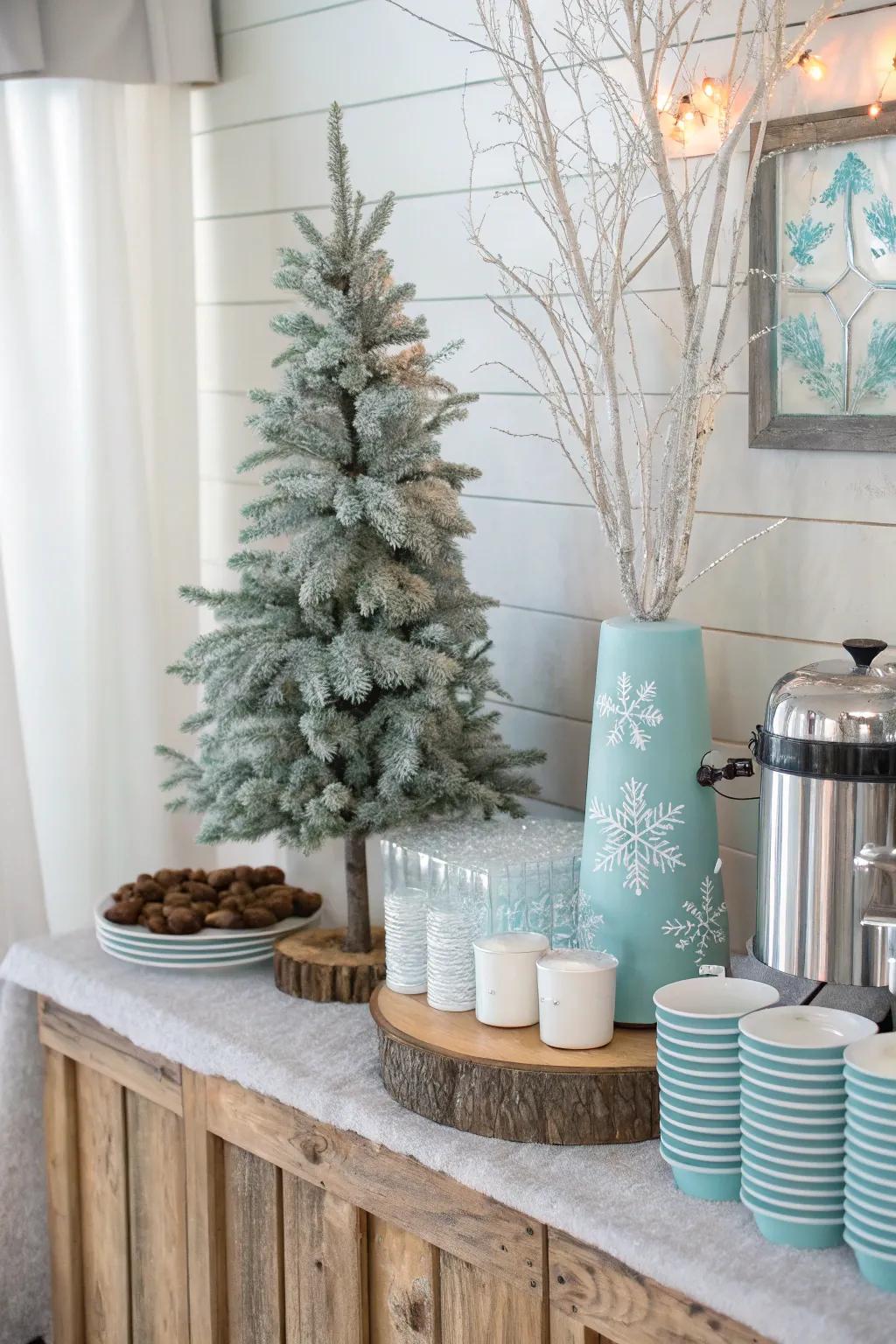 Thematic elements add charm and cohesiveness to your coffee bar. ❄️ #WinterTheme #CoffeeParty #DecorInspiration