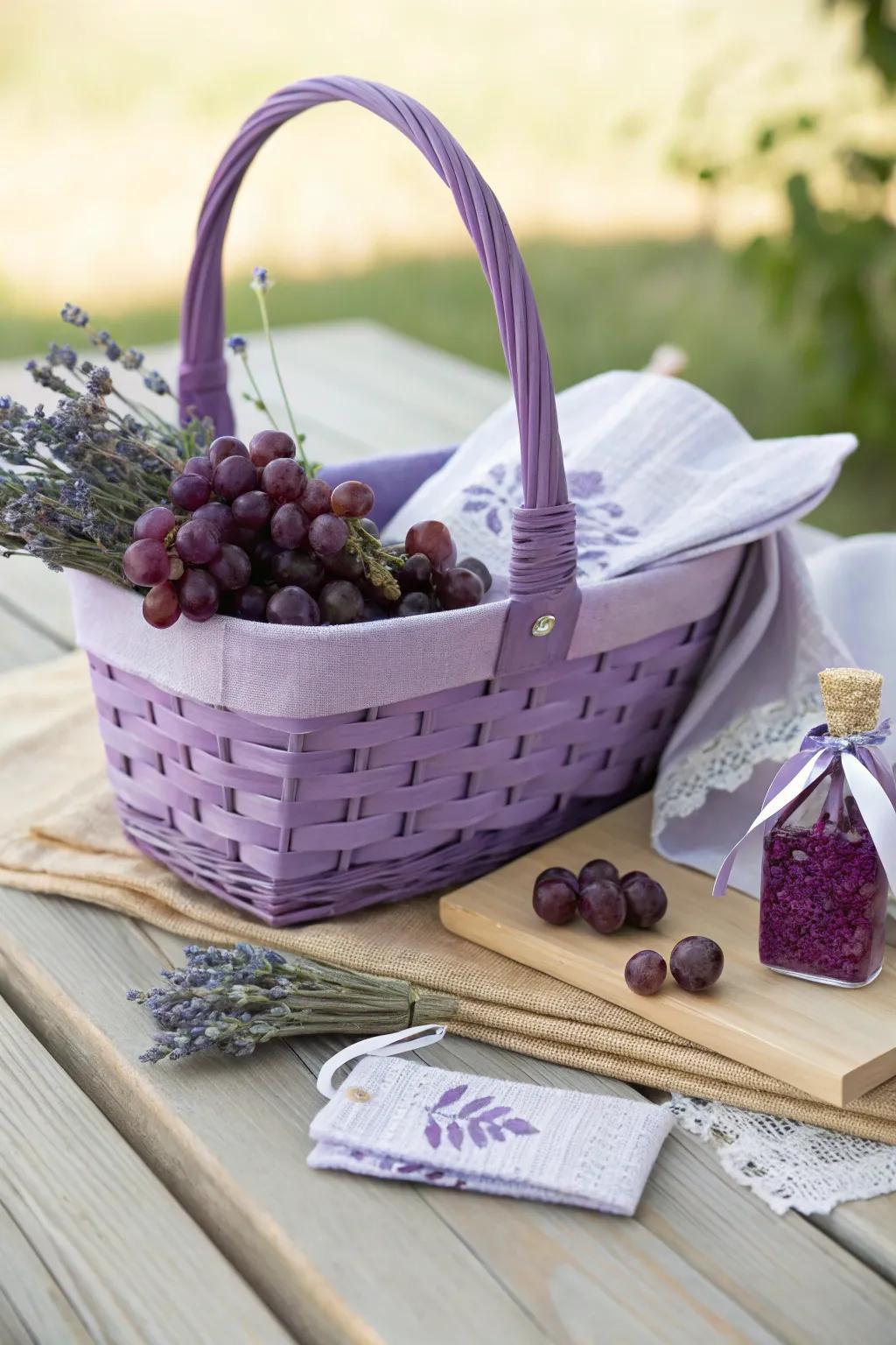 Step into royalty with an elegant purple-themed basket. #RoyalElegance #PurplePassion #SophisticatedGifts