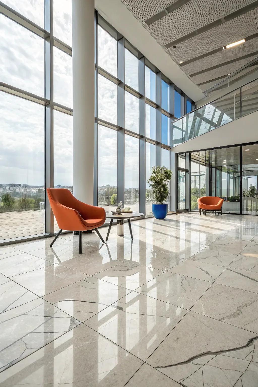 Large format tiles create a seamless and modern look, ideal for expansive spaces.