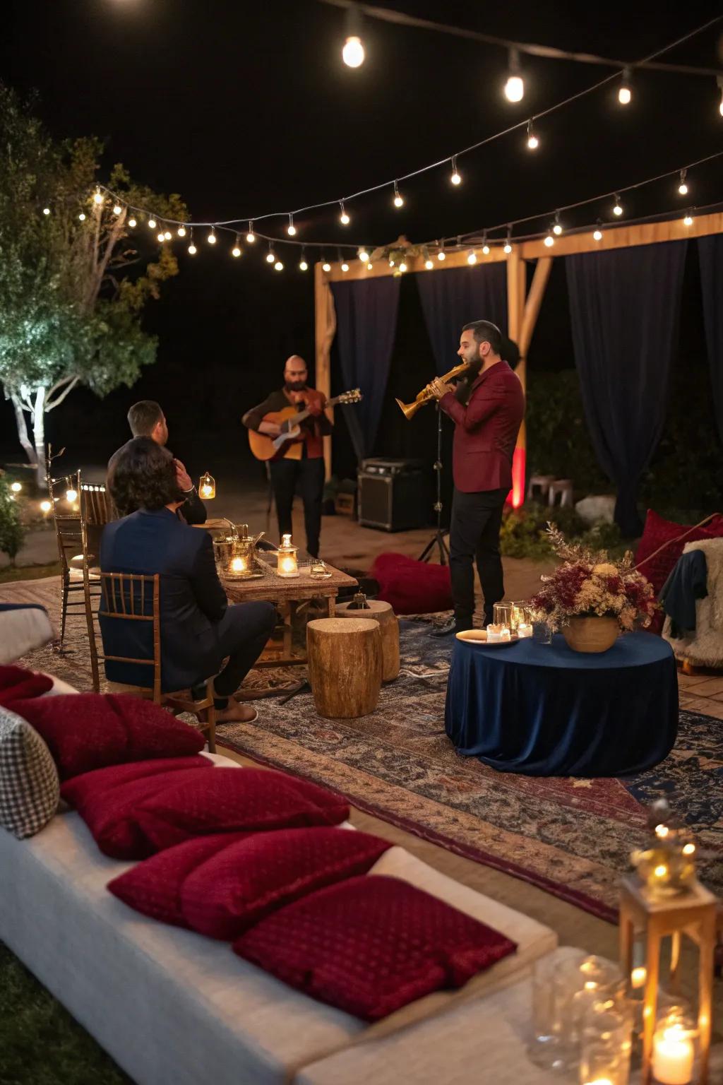 Elevate the ambiance with live music that resonates with your party's theme.