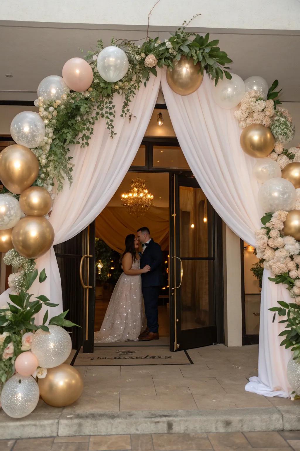Welcome guests with a whimsical champagne balloon arch that promises unforgettable moments.