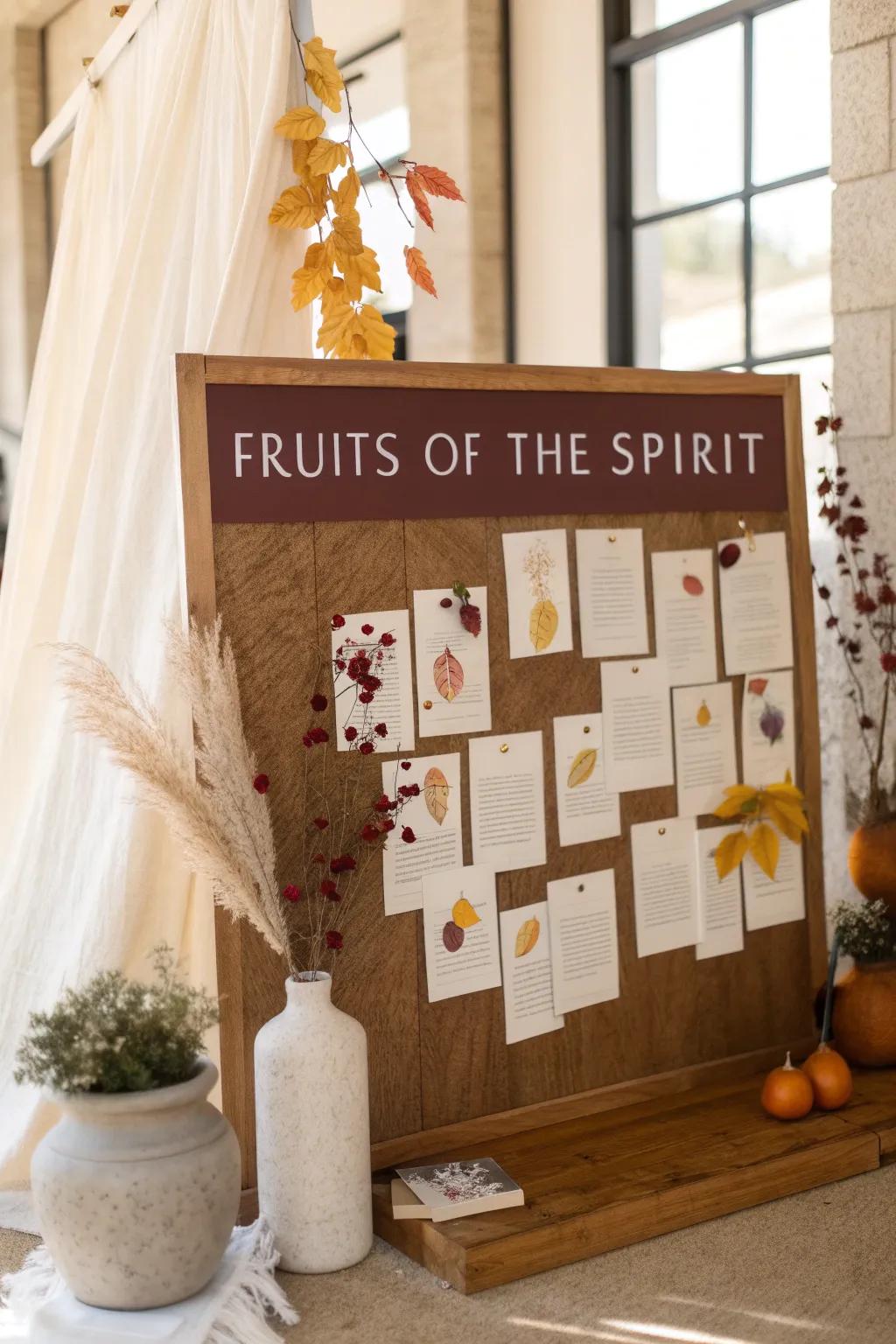 Nurture growth in faith with a 'Fruits of the Spirit' display, bringing scripture to life.