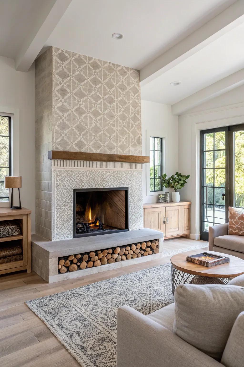 Add visual intrigue to your fireplace with a mix of textures that catch the eye and invite touch.