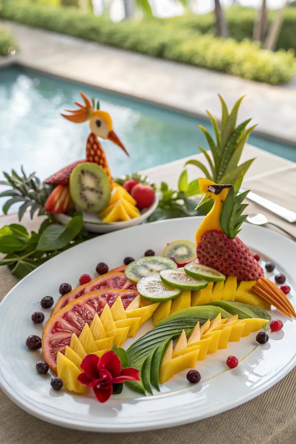 Turn your meal into a tropical paradise with this stunning plate art.