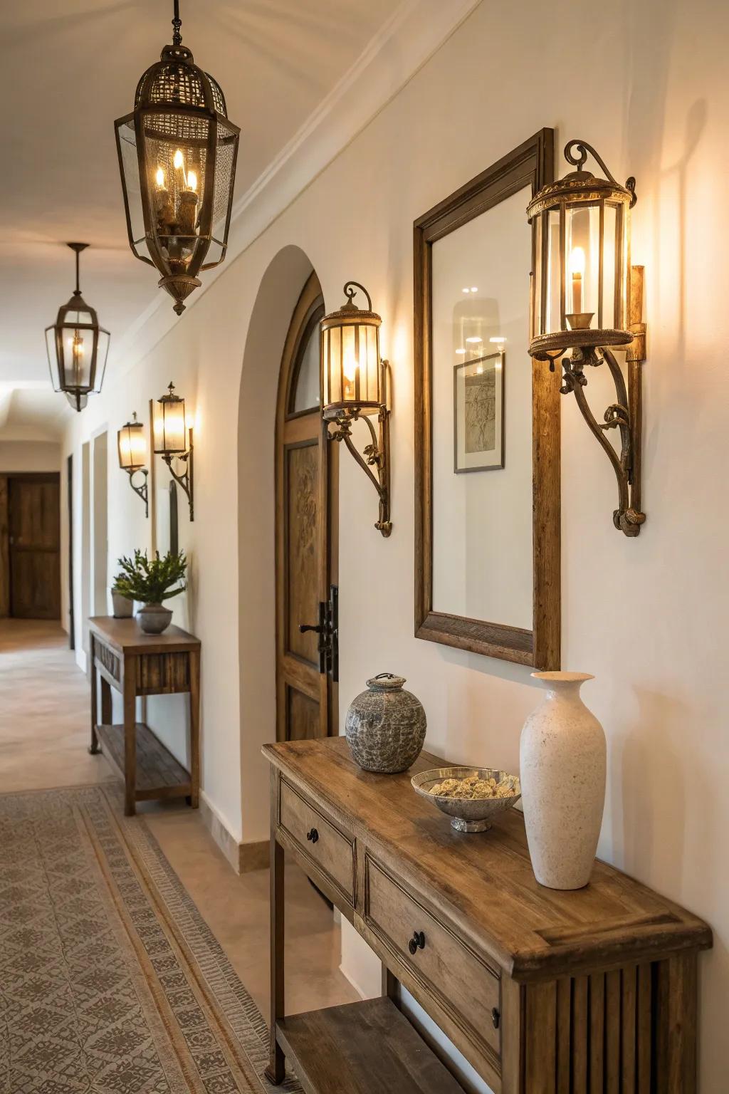 Step back in time with vintage sconces that add nostalgic charm to your hallway.