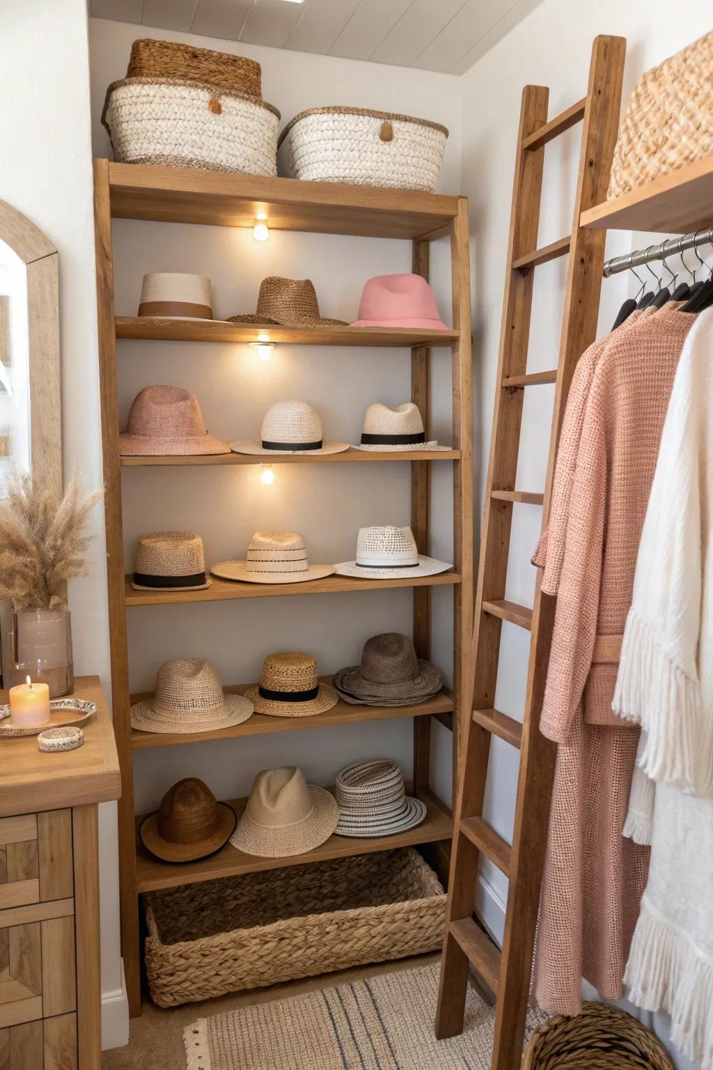 Tailor your storage with adjustable shelving that fits your unique hat collection perfectly.