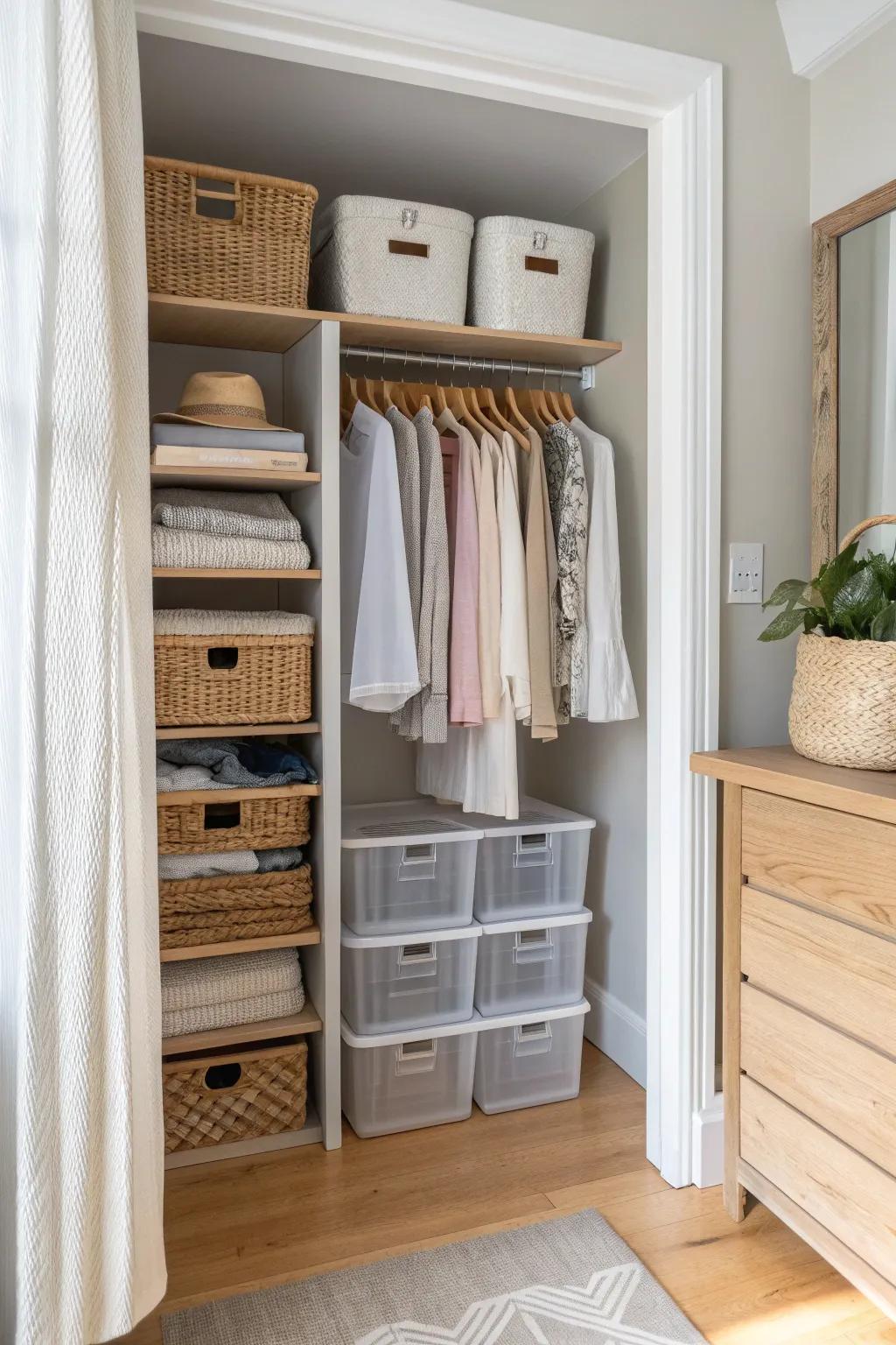 Clear bins offer a transparent solution to storage, making it easy to see and access your belongings.