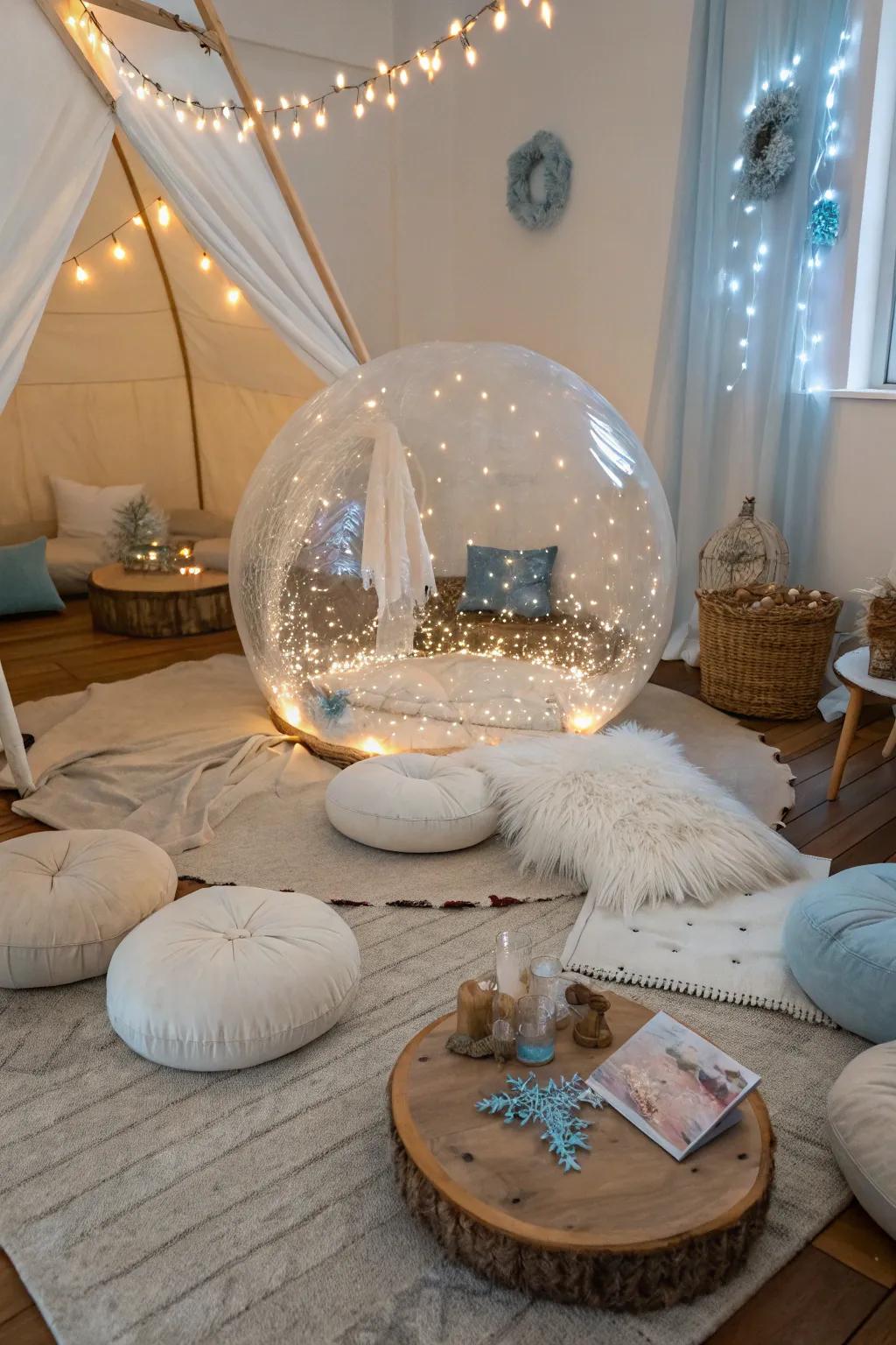 Enter a whimsical snow globe world where dreams and decor intertwine.